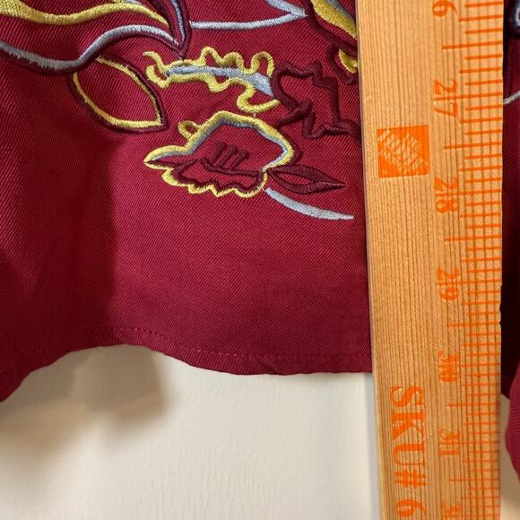 Bobby Chan Shirt Mens XLarge 100% Silk Red Short Sleeve Golfer Golf Button Up - Picture 9 of 12